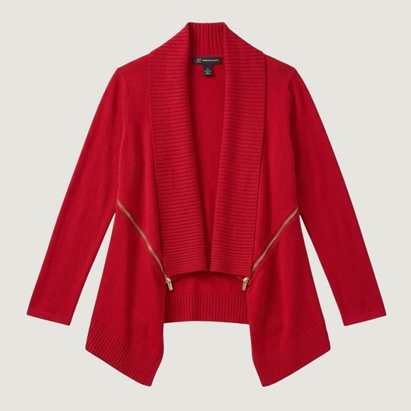 INC International Concepts Sweaters - INC International Concepts Cardigan Women M Red Zip Accent Shawl Collar Sweater